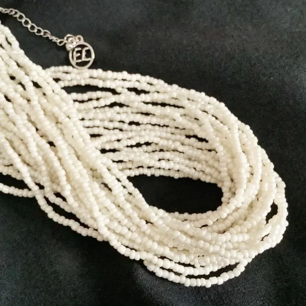 Multi-strand White Seed Bead Necklace Erica Lyons 37” - 41” Adjustable Versatile